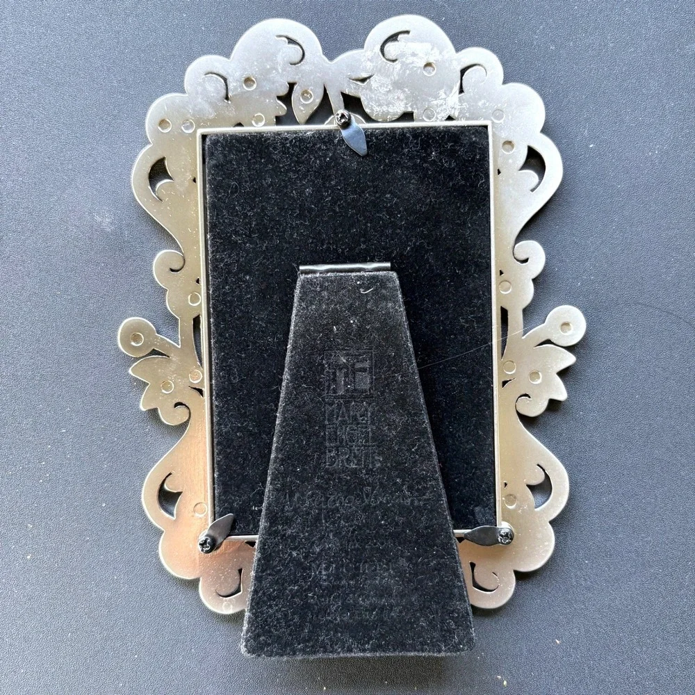 Mary Engelbreit Enameled Metal Floral Cherry Checkered 4x6 Picture Frame Silver